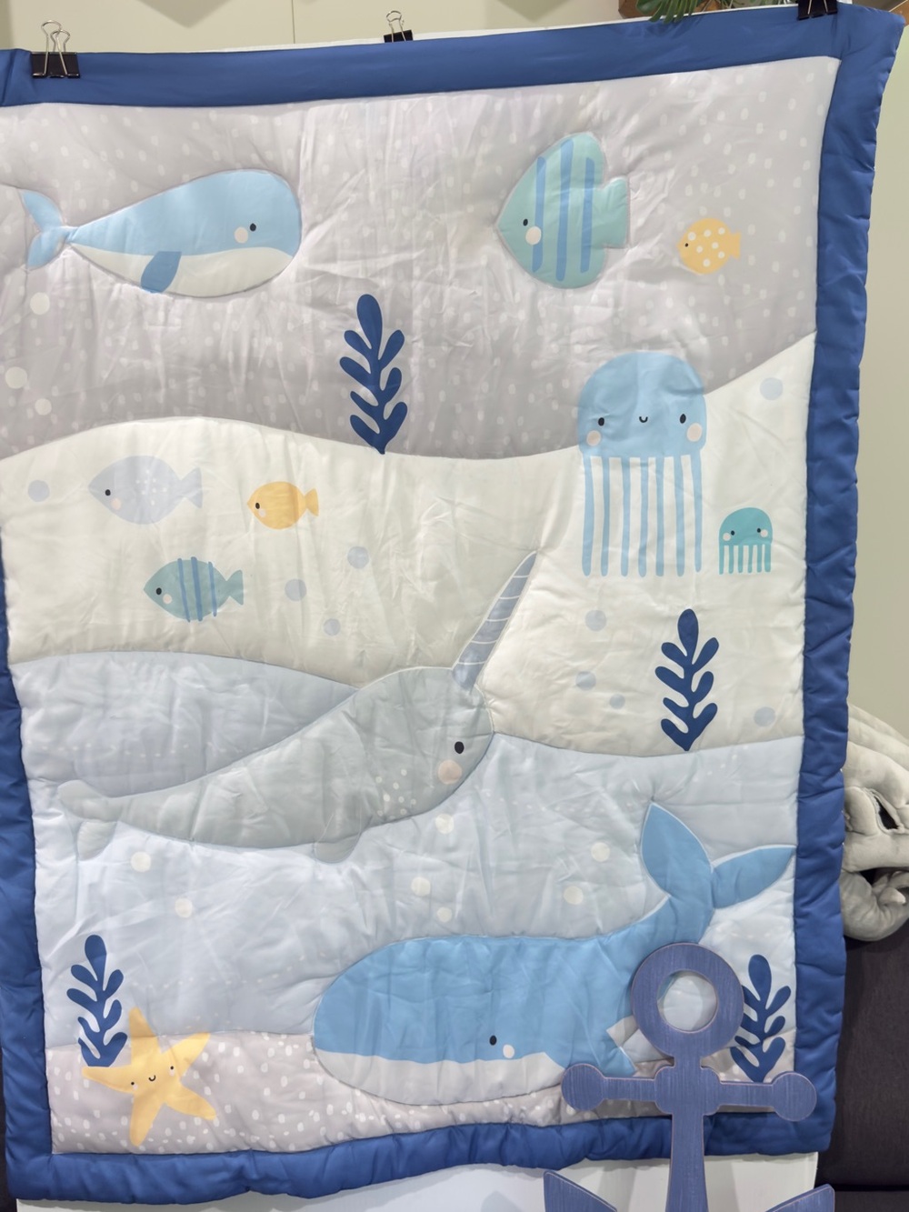 Undersea Friends Quilted Baby Blanket - Blue and Cream